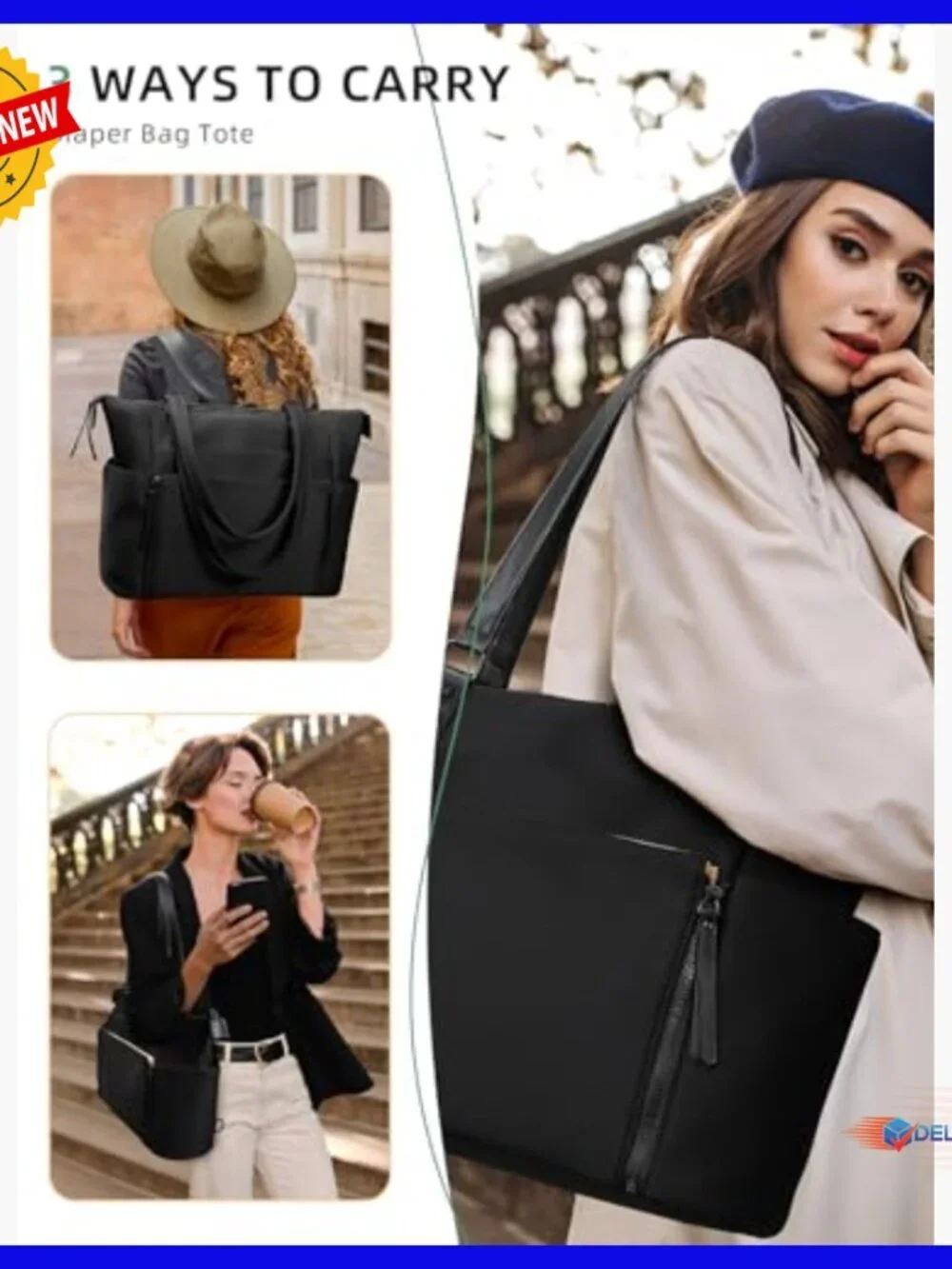 Large Convertible Diaper Backpack Tote with Changing Pad 14 Pockets Waterproof